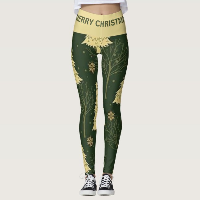 Modern Christmas Tree Pattern Leggings with Stars (Frente)