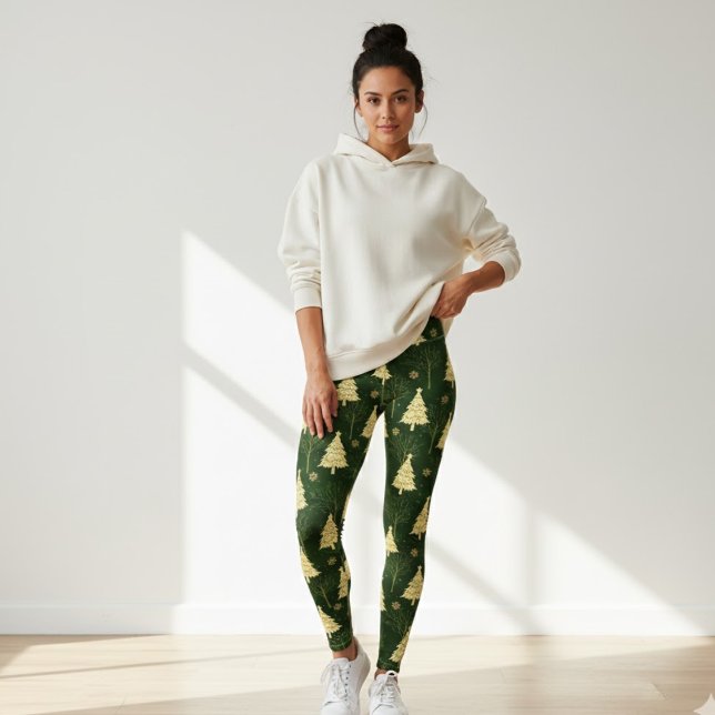 Modern Christmas Tree Pattern Leggings with Stars (Criador carregado)
