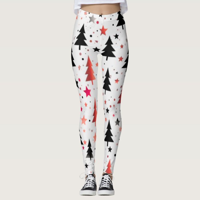 Modern Christmas Tree Pattern Leggings with Stars  (Frente)
