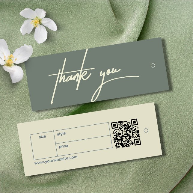 Modern Cinza Verde Obrigado Rotular Etiqueta de Tr (Modern Ash Green Thank You Label Clothing Hang Tag)