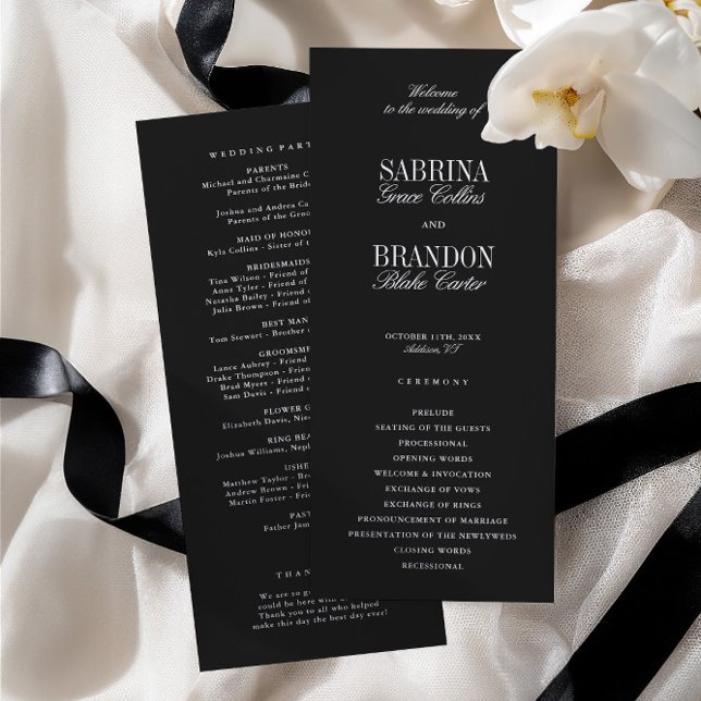Modern Classic Black Wedding Ceremony Program (Modern Classic Black Wedding Ceremony Program)
