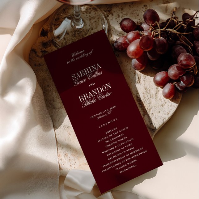 Modern Classic Burgundy Wedding Ceremony Program (Modern Classic Burgundy Wedding Ceremony Program)