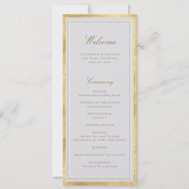 Modern Classic Gold Ivory Formal Wedding Program (Frente)