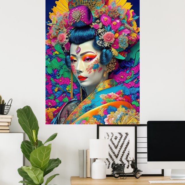 Modern Colorful Geisha Poster (Escritório em casa)
