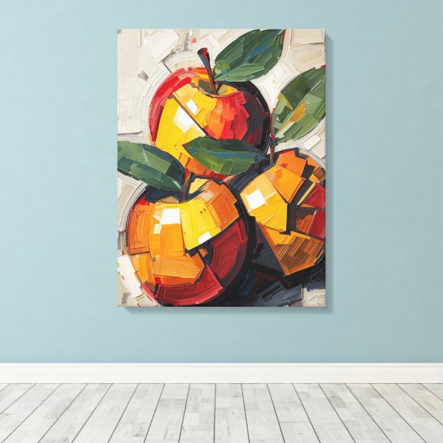 Modern Cubism Apple Canvas Art – Vibrant Abstract  (Insitu(piso de madeira))
