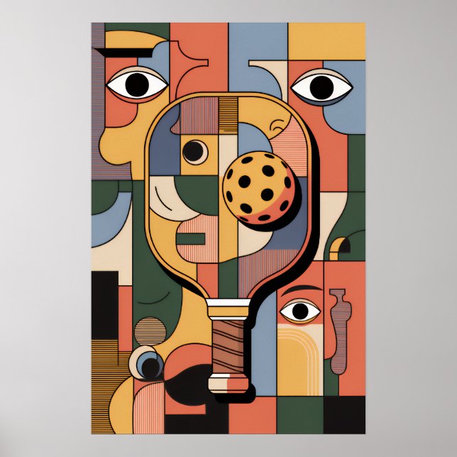 Modern Cubist Pickleball Paddle Ball Art Poster (Frente)