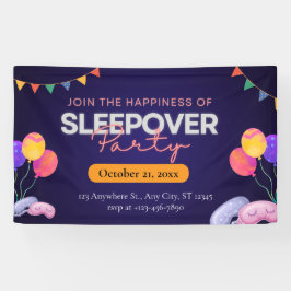 Modern Dark Blue Sleepover Party with Illustration
