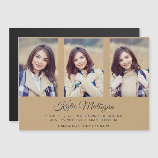 Modern Dourado 3 Photo Graduation Save Date 2022 (Frente/Verso)