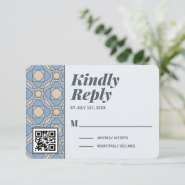 Modern Dusty Blue Art Deco RSVP Card QR Code