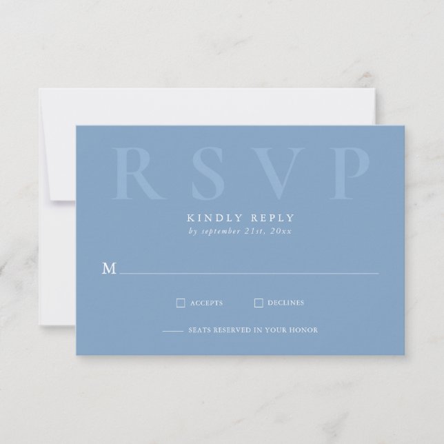 Modern Dusty Blue Typography Wedding RSVP Cards (Frente)