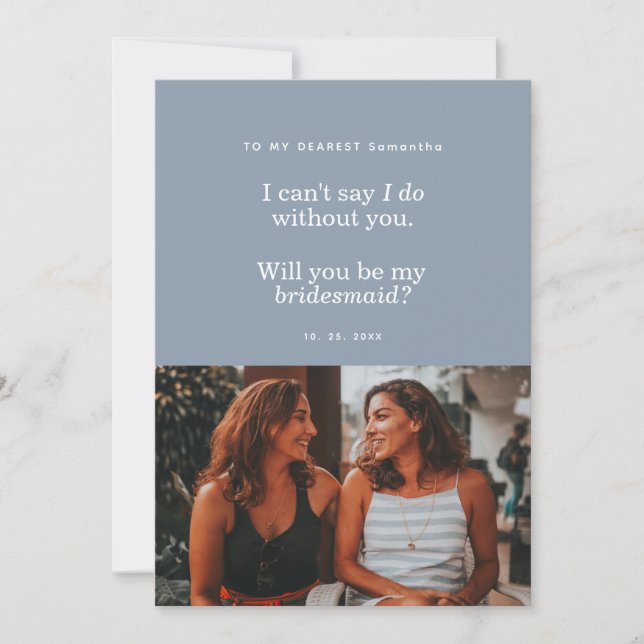 Modern Dusty Blue Will You Be My Bridesmaid (Frente)