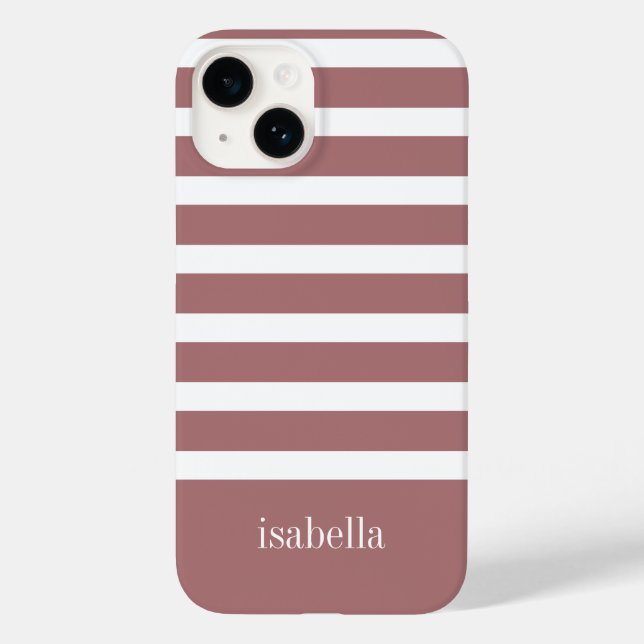 Modern Dusty Pink e White Stripe com Monograma (Verso)