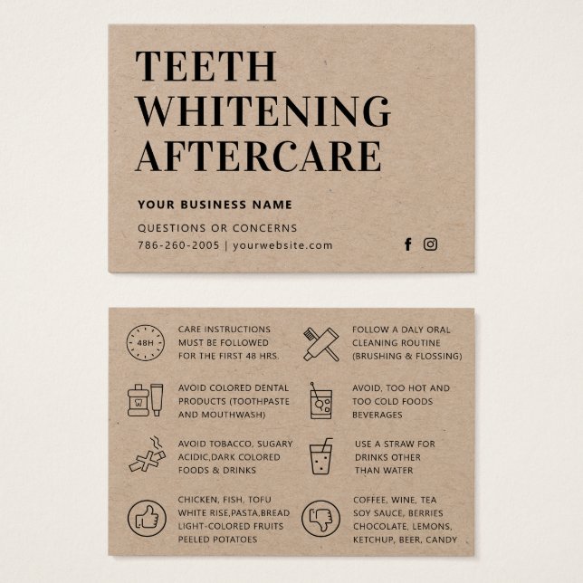 Modern Eco Kraft  Teeth Whitening Aftercare Card (Frente & Verso)