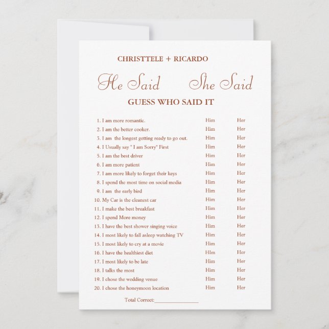 Modern Ele disse que ela disse cartão de Chá de pa (Frente)