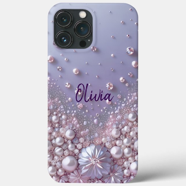 Modern elegant cute purple pearls Valentine’s Day (Verso)