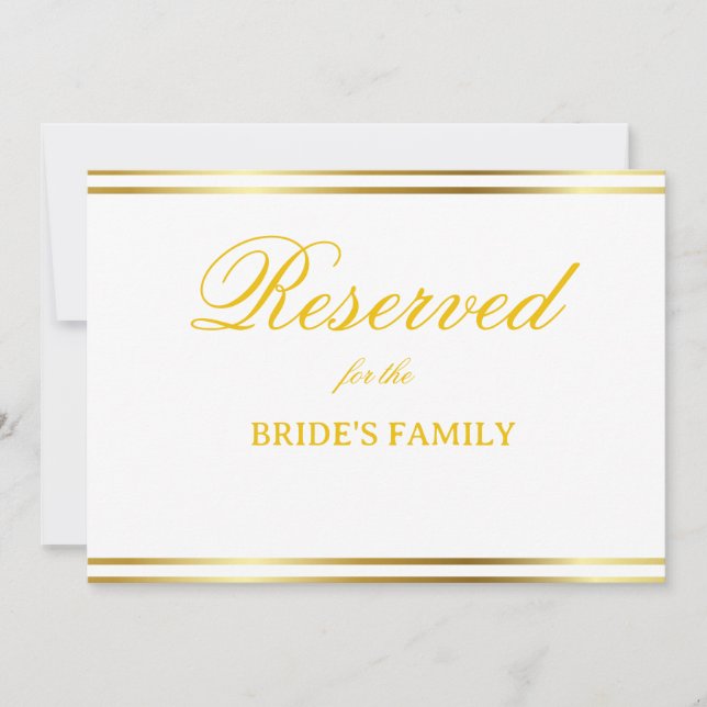 Modern Elegant Gold Script Wedding Reserved Sign (Frente)