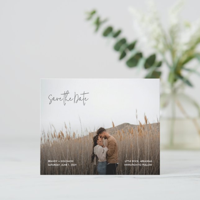 Modern Elegant Photo Budget Wedding Save the Date (Em pé/Frente)