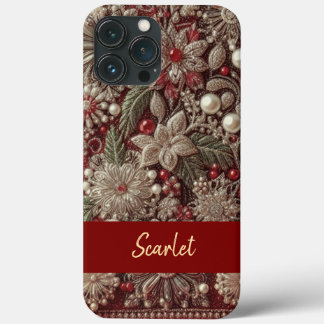 Modern elegant red green pearls Valentine’s Day