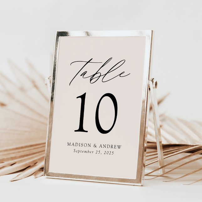 Modern Elegant Script Cream Wedding Table Number (Criador carregado)