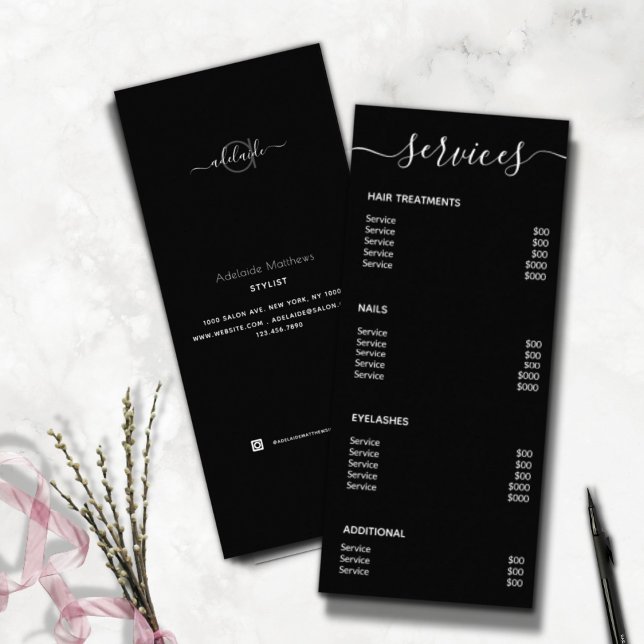 Modern Elegant Simple Black Spa Salon Service Menu (Criador carregado)