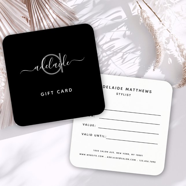 Modern Elegant Simple Monogram Black Gift Card (Criador carregado)