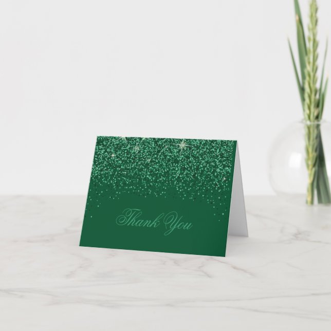 Modern Emerald Glitz Glitter Obrigado Cartões (Frente)