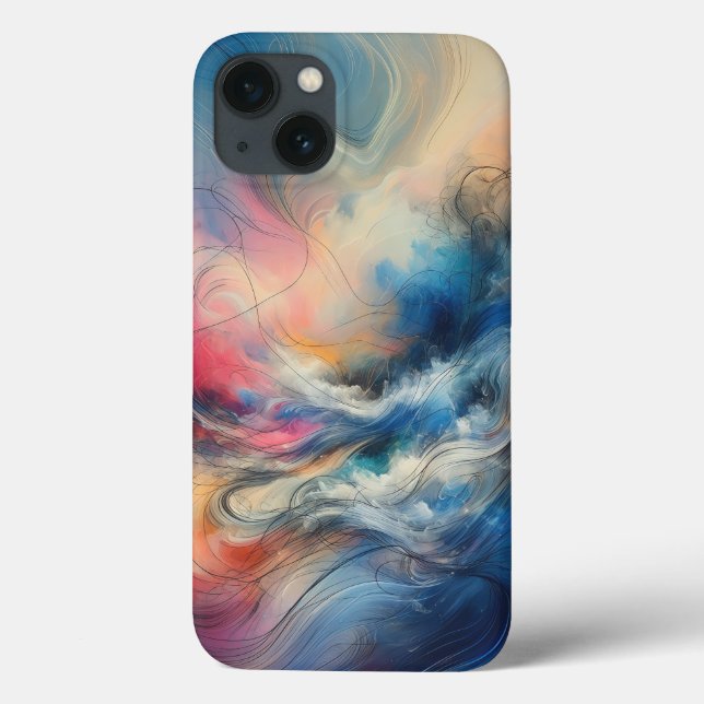 Modern Ethereal Cloud Flow Phone Case Vibrant Blue (Verso)