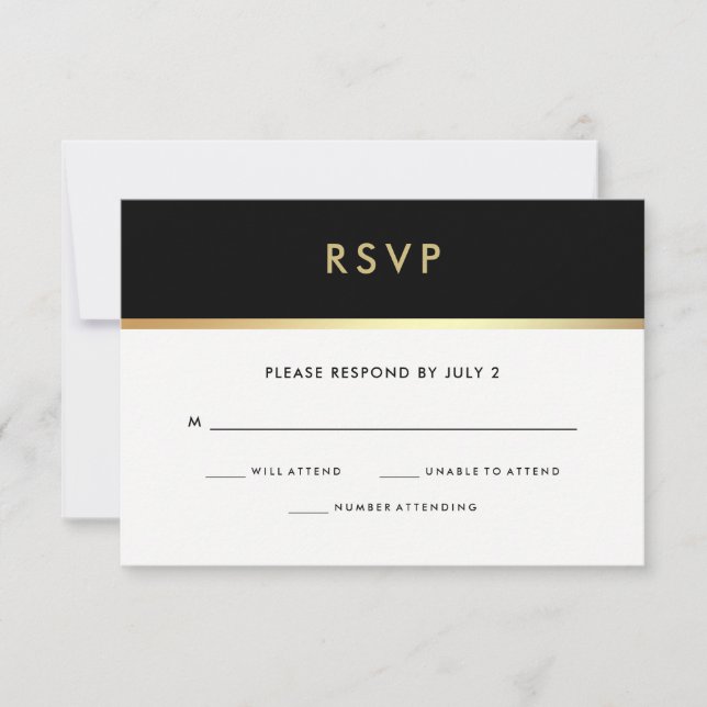 Modern Faux Dourado e Black Bat Mitzvah RSVP (Frente)
