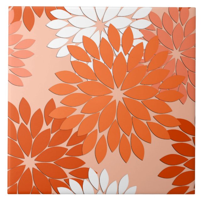 Modern Floral Kimono Impressão, Coral Orange, Peac (Frente)