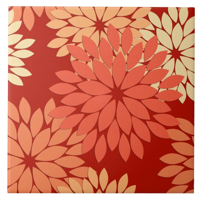 Modern Floral Kimono Impressão, Mandarin Orange (Frente)