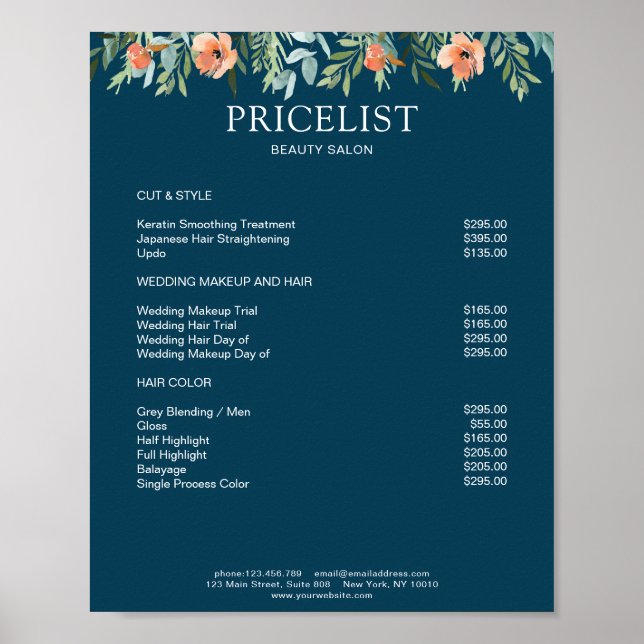 Modern Floral Preislisten  Poster (Frente)