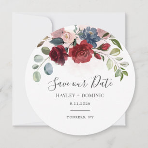 Modern Floral Script Burgundy Salve nossa Data