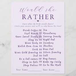 Modern Floral Would She Rather Bridal Shower Game 