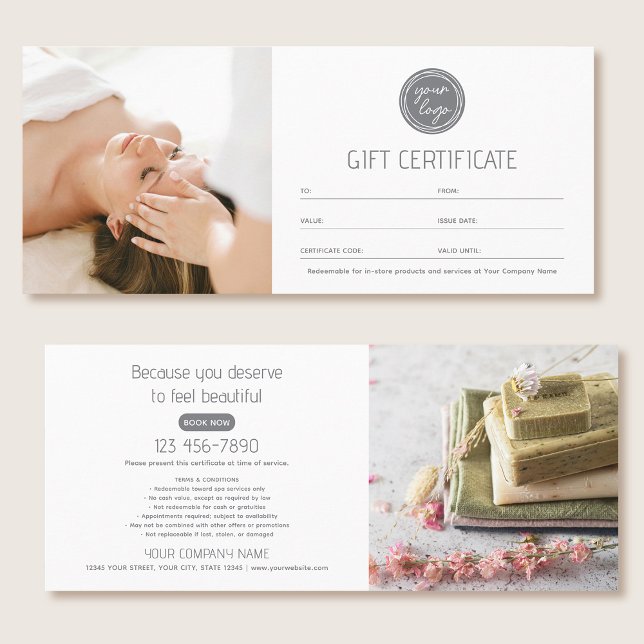 Modern Gift Certificate Custom Photos Logo Card (Criador carregado)