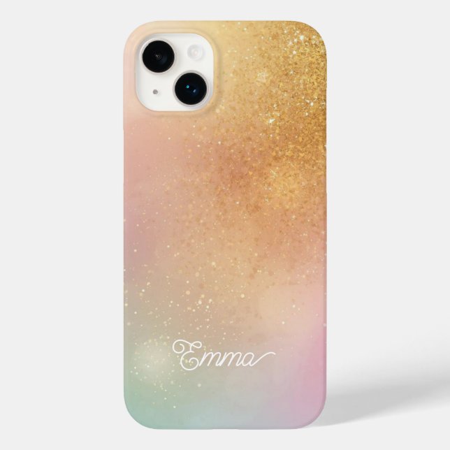 Modern Glitter Holographic Gold with Name (Verso)