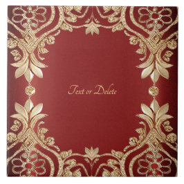Modern Gold Red Floral Ceramic Tile