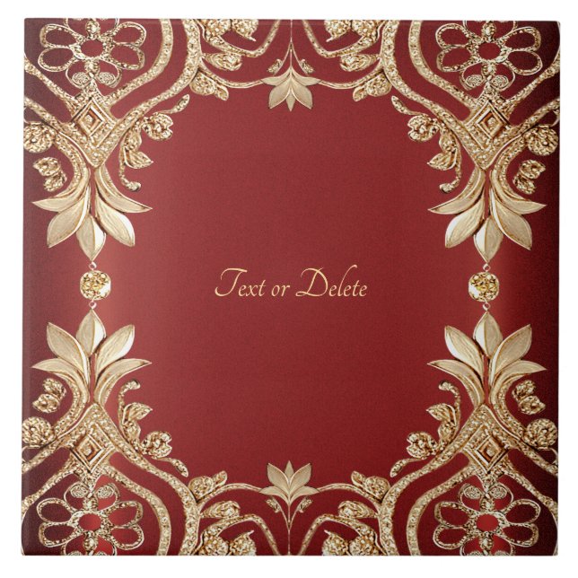 Modern Gold Red Floral Ceramic Tile (Frente)