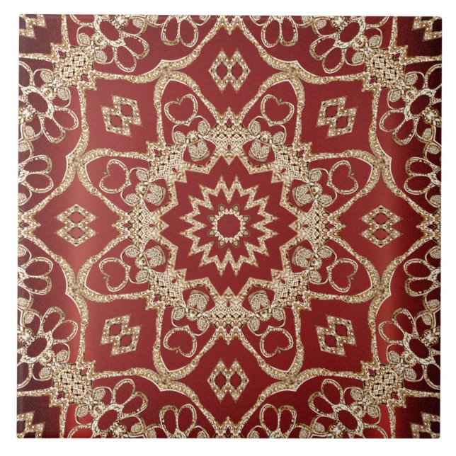 Modern Gold Red Floral Ceramic Tile (Frente)