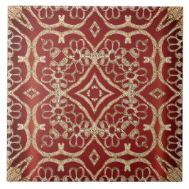 Modern Gold Red Floral Ceramic Tile