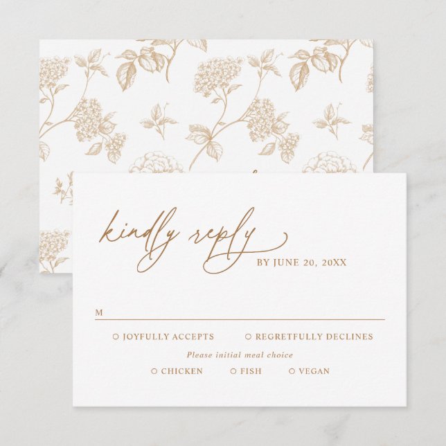 Modern Gold Script Wedding Meal Options RSVP (Frente/Verso)