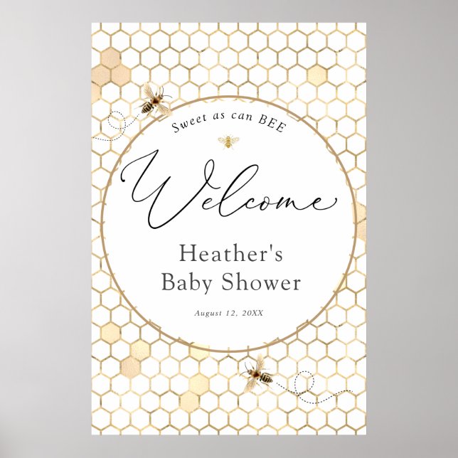 Modern Golden Bee Baby Shower Welcome Poster (Frente)