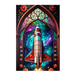 Modern Gothic Stained Glass Space Shuttle Art