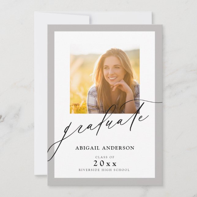 Modern Gray Elegant Script 2 Photo Graduation (Frente)