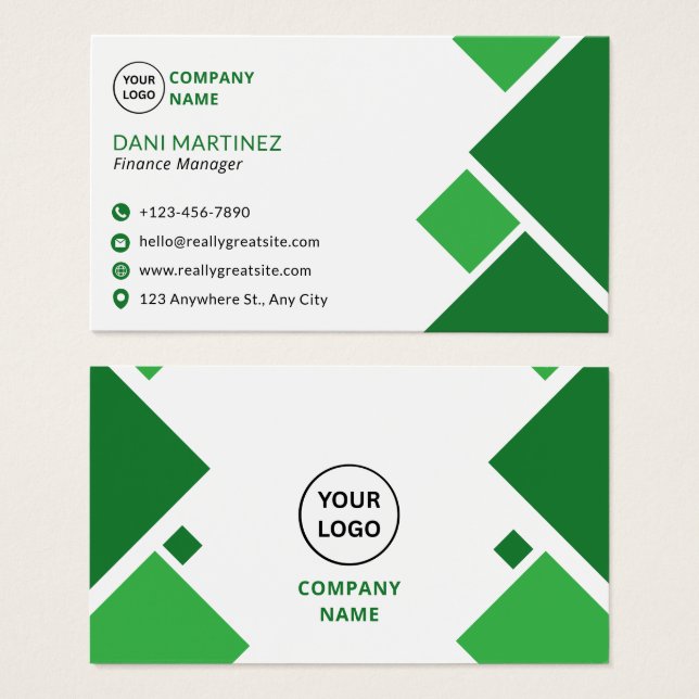 Modern Green and White Modern Business Card (Frente & Verso)