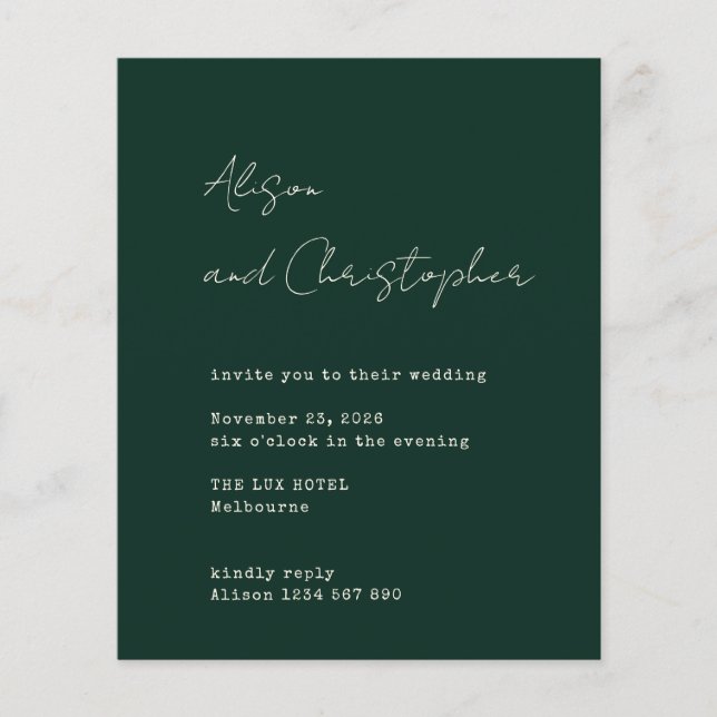 Modern Green Elegant Script Wedding Invitation (Frente)