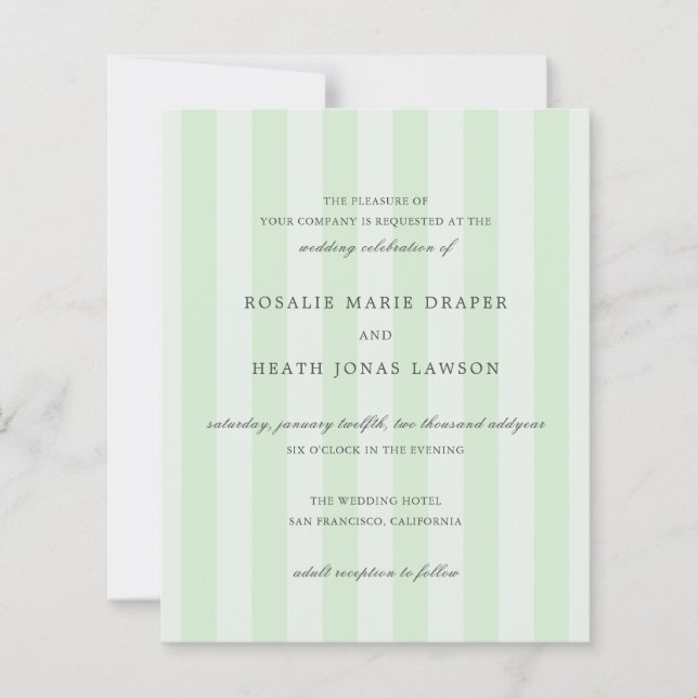 Modern Green Stripes Elegant Budget Wedding Invite (Frente)