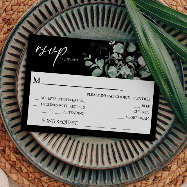 Modern Greenery Black Wedding Song Request RSVP (Criador carregado)