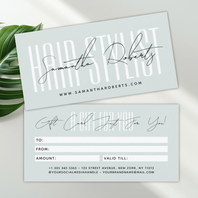 Modern hair stylist script typography gift card (Criador carregado)