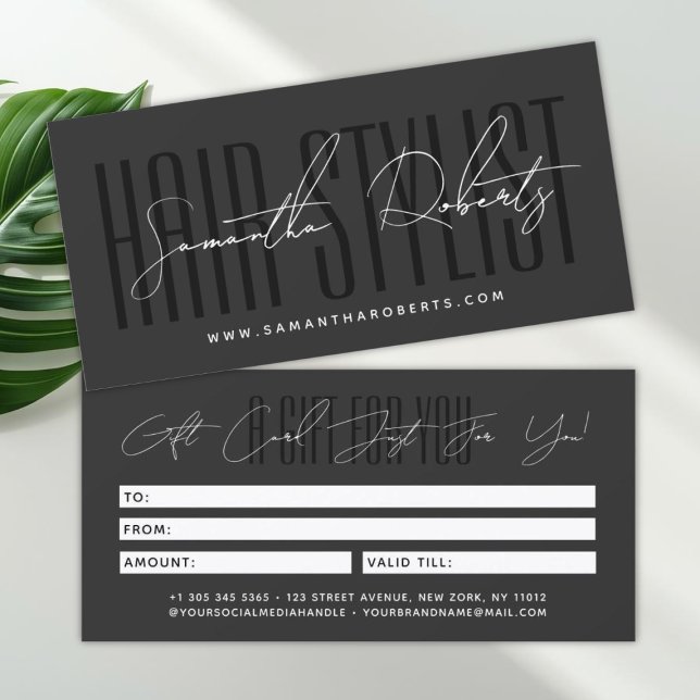 Modern hair stylist script typography gift card (Criador carregado)