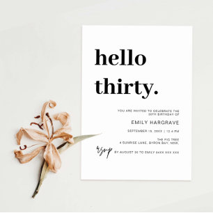Modern Hello 30 Convite de aniversário